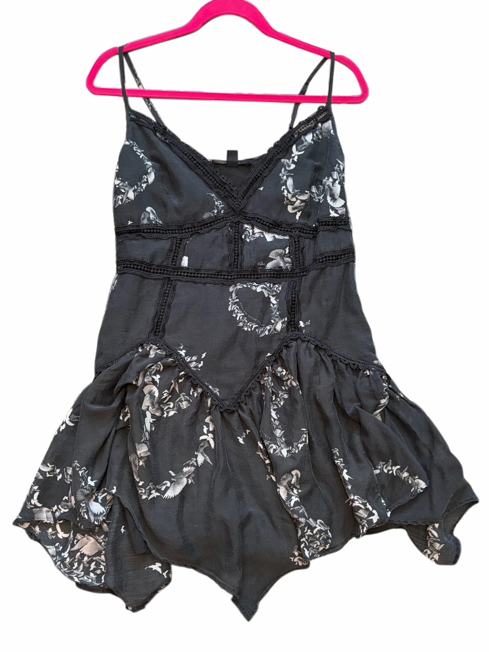 AllSaints Black Floral Lace-Trim Mini Dress - Picture 4 of 6